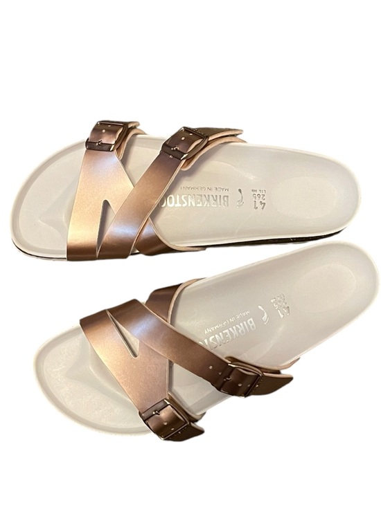 Birkenstock Shoes - Auth Birkenstock Women's Yao Hex Metallic Slide on Sandal - Rose Gold Metallic